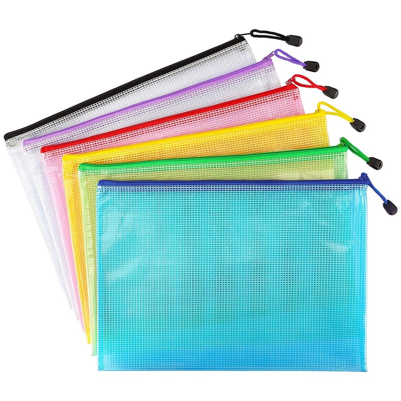 Hutou 6 Pack Mesh Zipper Pouch Document Bag Waterproof Zip File Folders for School Office Supplies Travel Storage Bags (Colorful) - Image 2